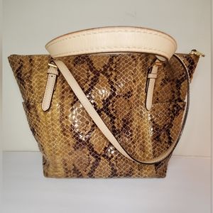 Michael Kors Ladies Brown Leather Python Tote Jet Set